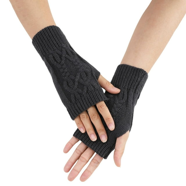 Ladies Warm Knit Fingerless Gloves Convertible Mittens Fashion Flowers