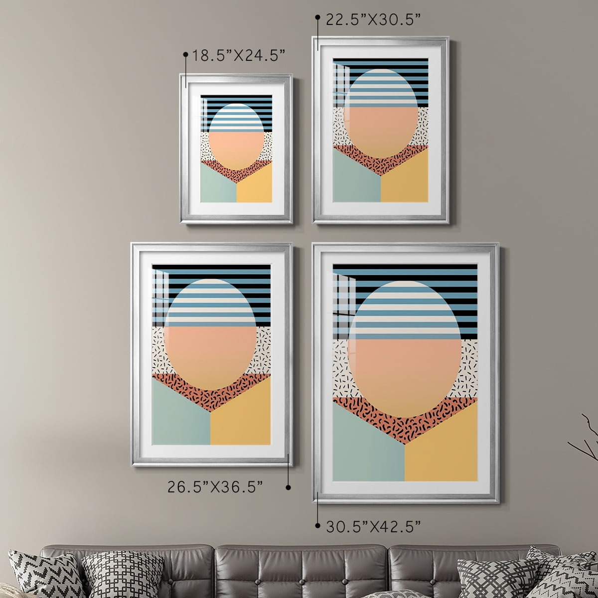 Wexford Home Modern Memphis III Premium Framed Print, 30.5" x 42.5" - Ready to Hang, Silver (Set of 2)