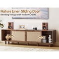 thumbnail image 5 of Wirrytor Walnut 70 Inch Tv Stand With Linen Sliding Doors, Mid-Century Modern Media Console For Tvs Up To 80 Inch, Entertainment Center With Open Storage Shelves For Living Room, 5 of 10