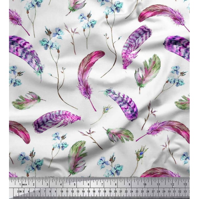 Soimoi Georgette Viscose Fabric Flowers & Feather Print Sewing Fabric Yard 42 Inch Wide