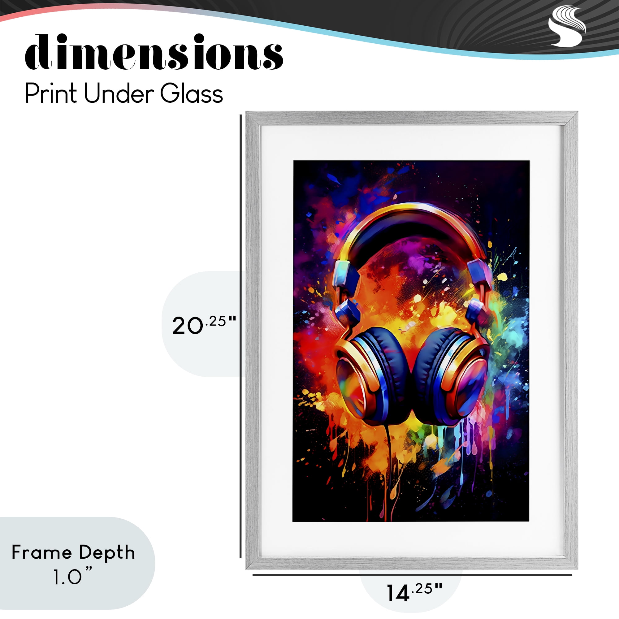 Stupell Industries Musical Color Pop Splash Gray Framed Print Under Glass, design by Creative Studio