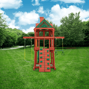 Gorilla Playsets Five Star Ii Space Saver Wooden Swing Set With Slide And Rock Wall
