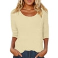 thumbnail image 2 of 3/4 Length Sleeve Womens Tops Spring Summer Casual Scoop Neck Basic Plain T Shirts Blouse, 2 of 5