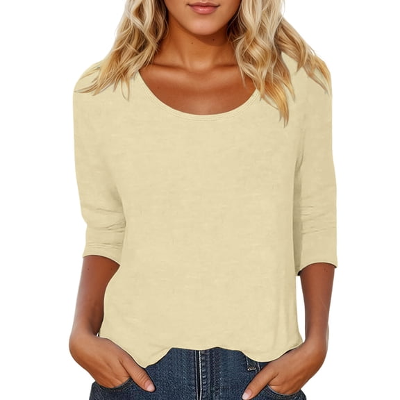 Trendfront Womens Crew Neck 3/4 Sleeve T Shirts Soft Comfort Tee Lightweight Breathable Classic Stylish Solid Color Casual Tops