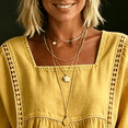 thumbnail image 3 of Morttic Women's Square Neck Faux Denim Mid Sleeve Blouse – Solid Color Casual Top with Lace Trim Front Summer Daily Outfit Yellow，L, 3 of 6