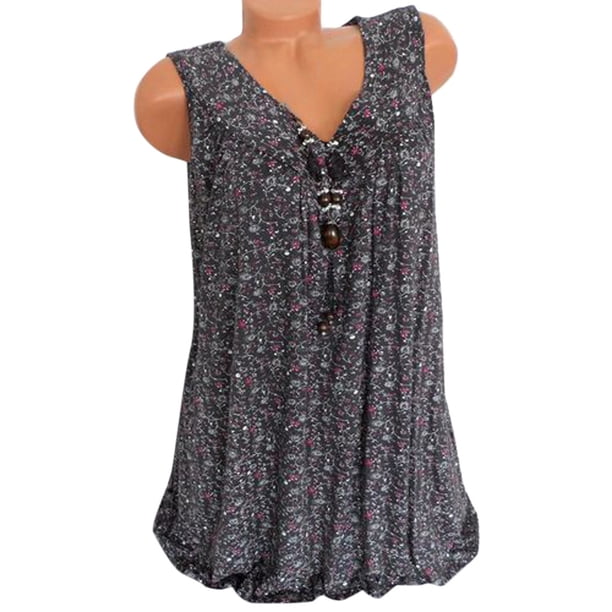 Gibobby Blusa de moda para mujer con cuello en V, informal, suelta, con estampado floral, blusa(Gris oscuro,XG)
