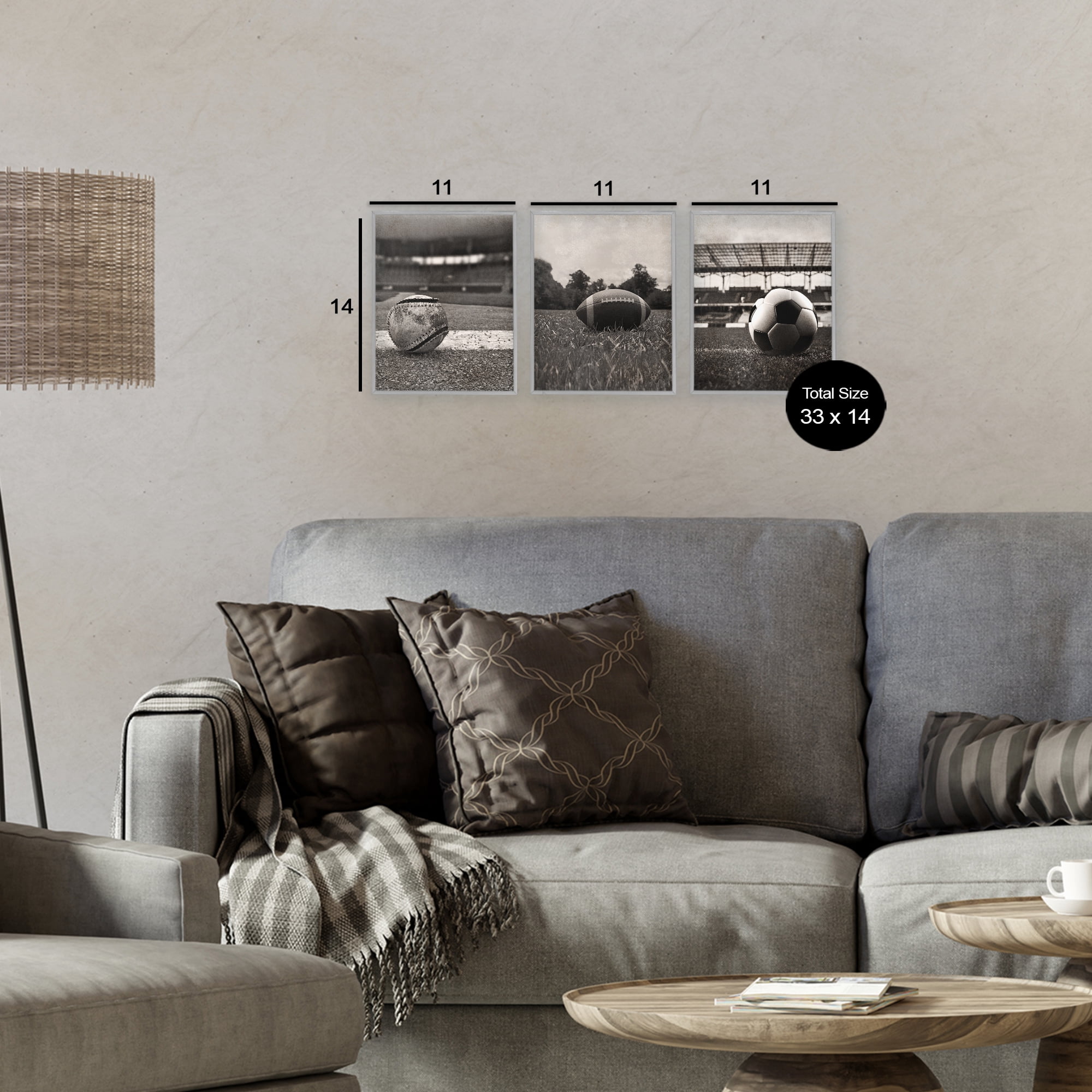 Stupell Industries Vintage Sports on Field 3 Piece Gray Framed Giclee Art Set, design by Marcus Prime