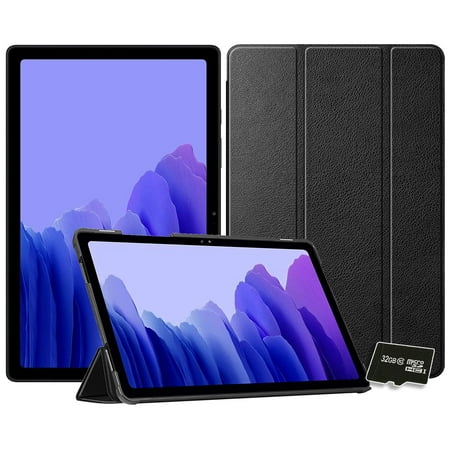 2020 Samsung Galaxy Tab A7 10.4” Inch 32 GB Wi-Fi Android 10 Touchscreen International Tablet (Gray) Bundle – Slim Trifold Hard Shell Case and 32GB Micro SD Card