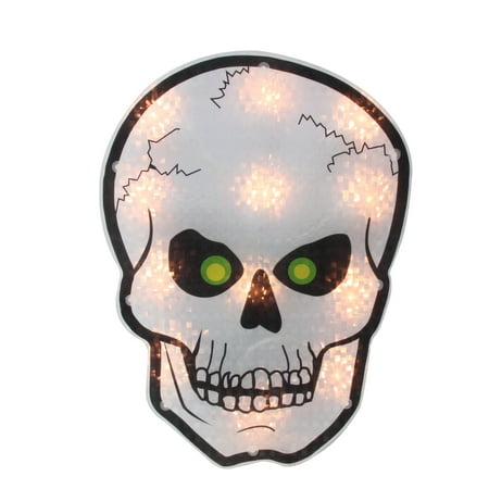 12" Lighted Holographic Halloween Skull Window Silhouette Decoration