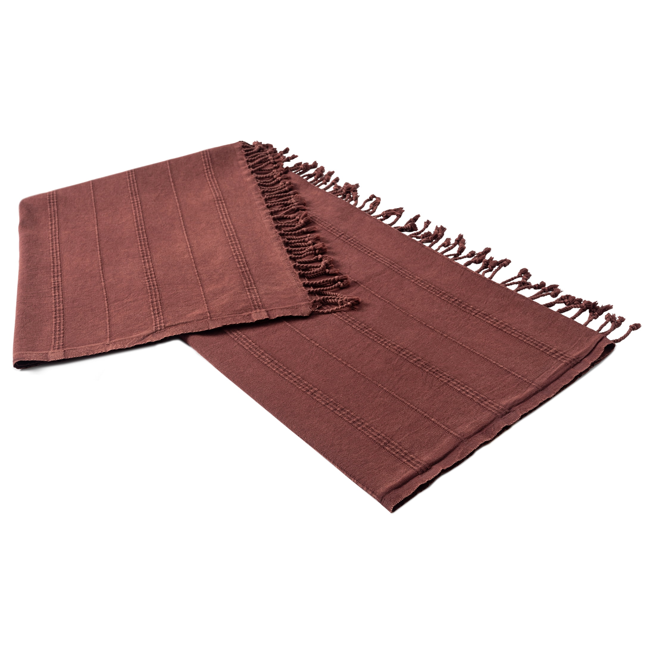 Ox Bay Sarra Burgundy Striped Fringed Ultra-Soft Turkish Cotton Reversible Throw Blanket, 50" x 60"