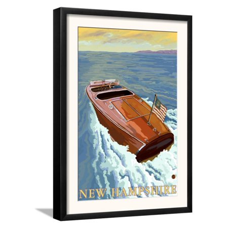 New Hampshire, Chris Craft Boat Framed Art Print Wall Art  By Lantern Press - 13.5x18.5