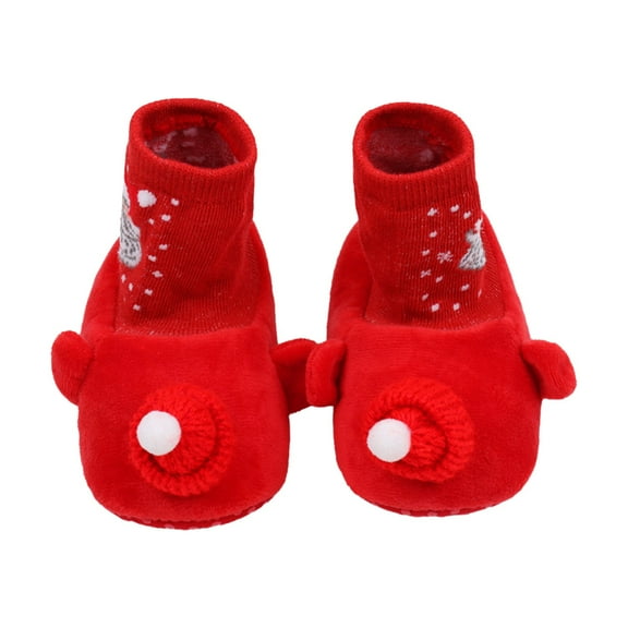 Otqutp Little Boys Lightweight Shoes Christmas Booties Soft Baby Santa Winter Warm Slippers Snow Boots Crib Shoes 0-18 Months(Red,6-9 Months)