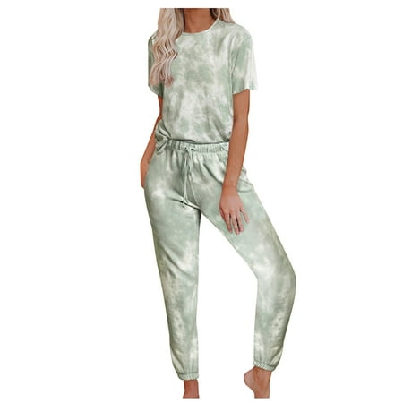 

skpabo Womens Two Piece Outfits Tie Dye Long Sleeve Pullover Pajamas Sets