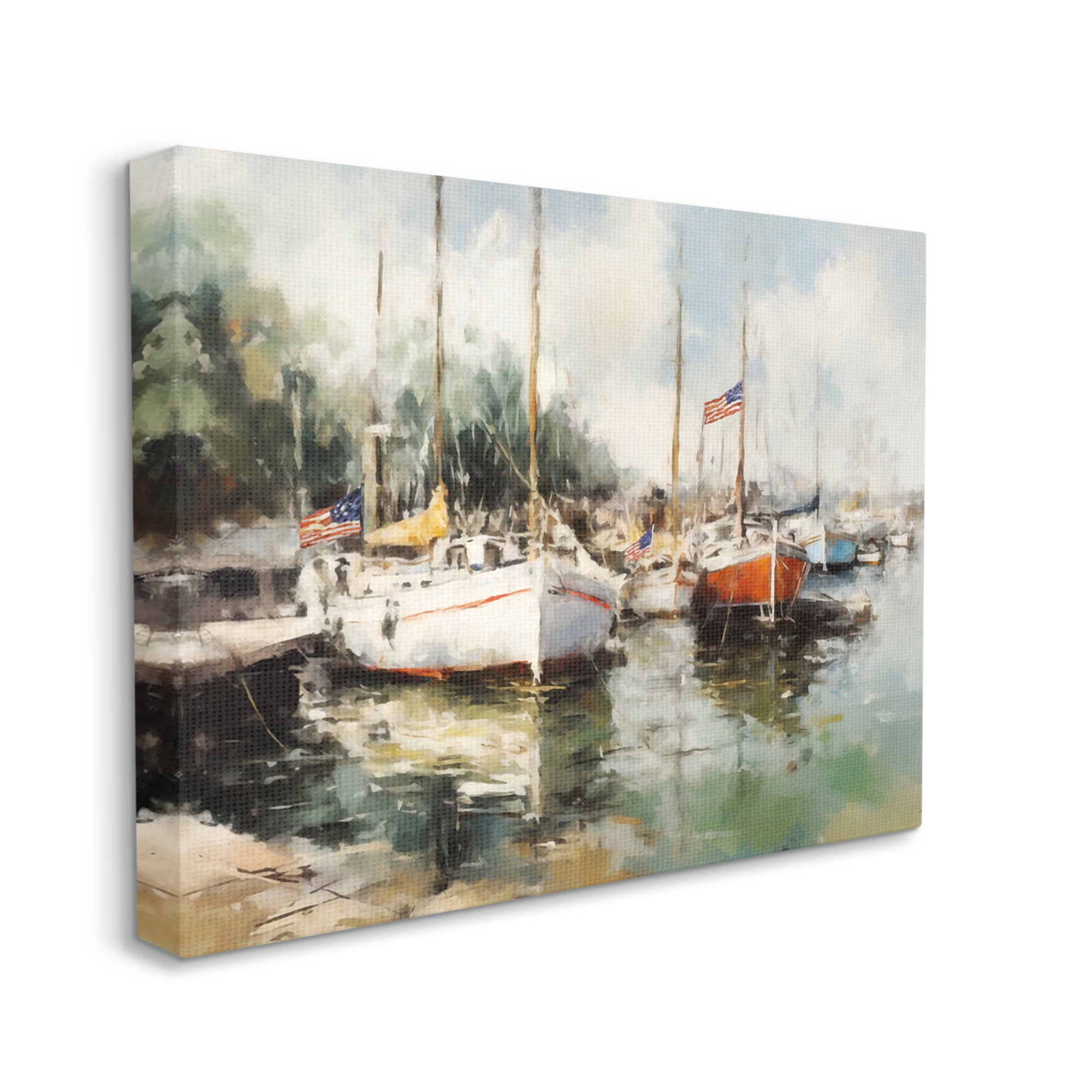 Stupell Industries Americana Boat Harbor Transportation Painting Gallery Wrapped Canvas Art Print Wall Art, 40 x 30
