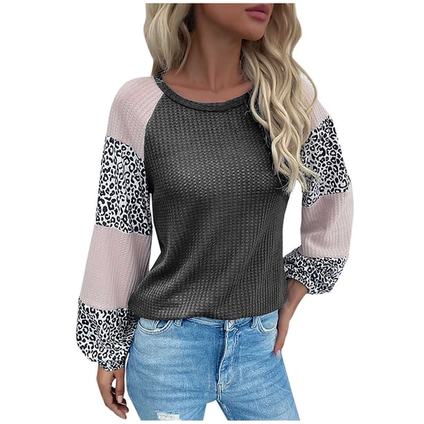 Suéteres Para Mujer Suéteres de Otoño Costura Color Casual Cuello Redondo Suéter Suelto Manga Larga Tops Blusa Odeerbi ODB131403