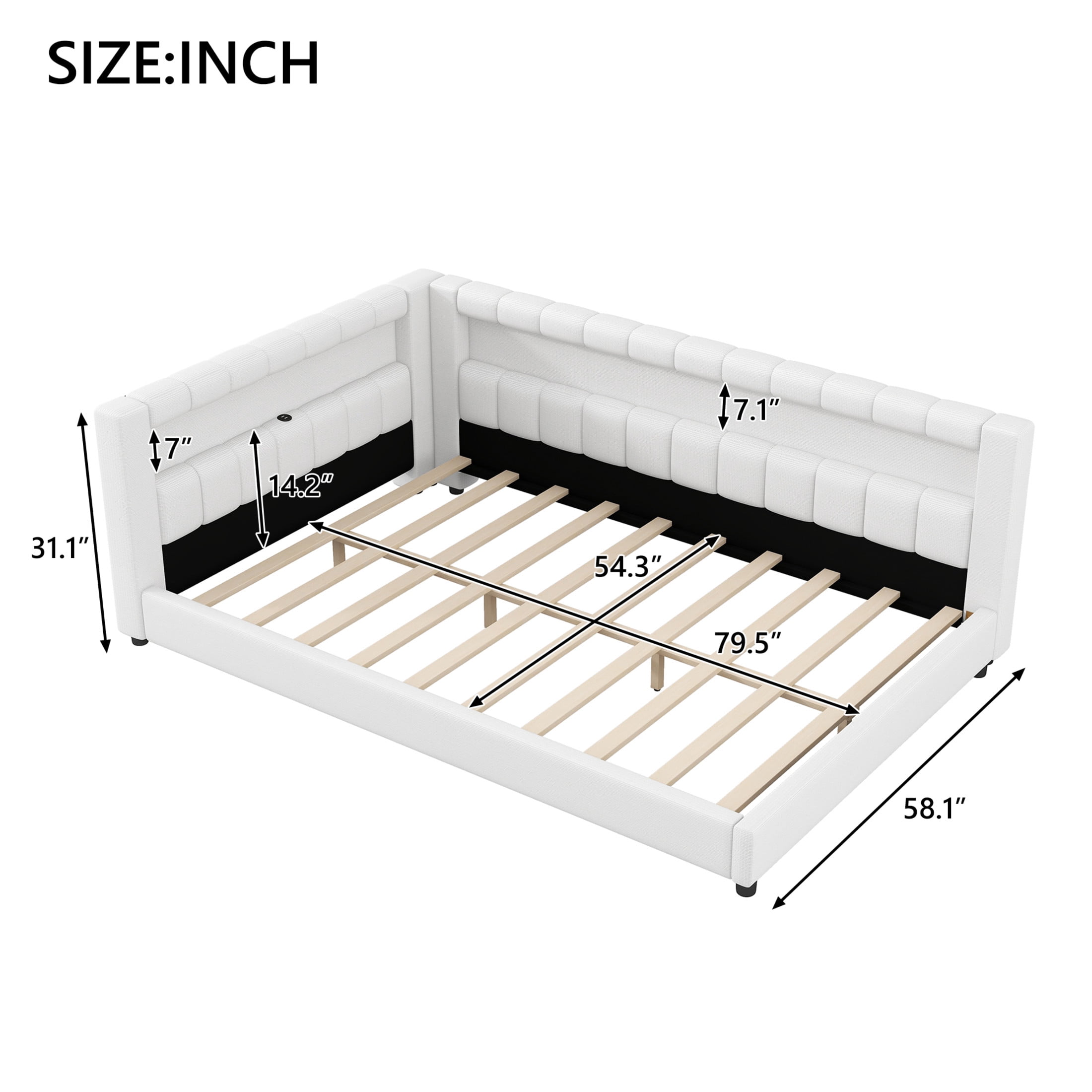 Noble House Dexter Full XL Linen Upholstered Platform Bed with LED Light Belt and USB Ports, Wood Frame, Cream White