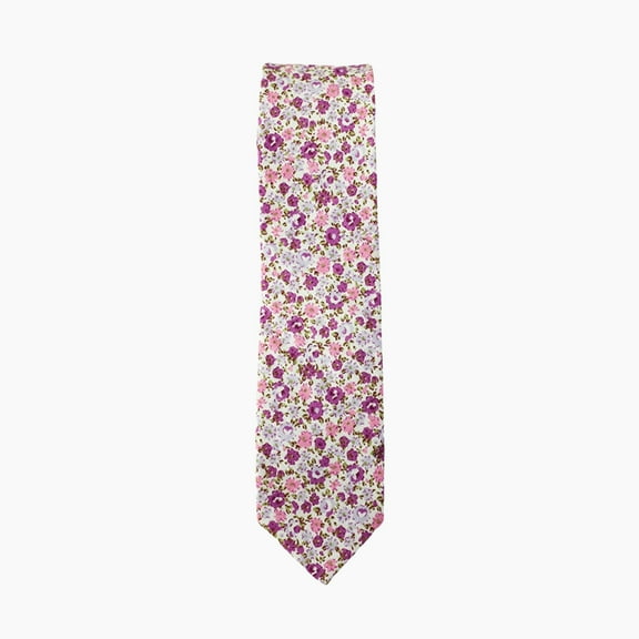 Purple Floral Men's Skinny Necktie, Wedding Tie, Groomsmen Necktie