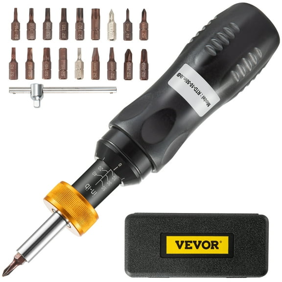 VEVOR 1/4" Drive Torque Screwdriver Wrench Set, 10-50 in-lbs Torque Adjustment Range, Torque Range Accurate to ±5%, 5 in-lb Increment Torque Screwdriver with 18 Bits & Case