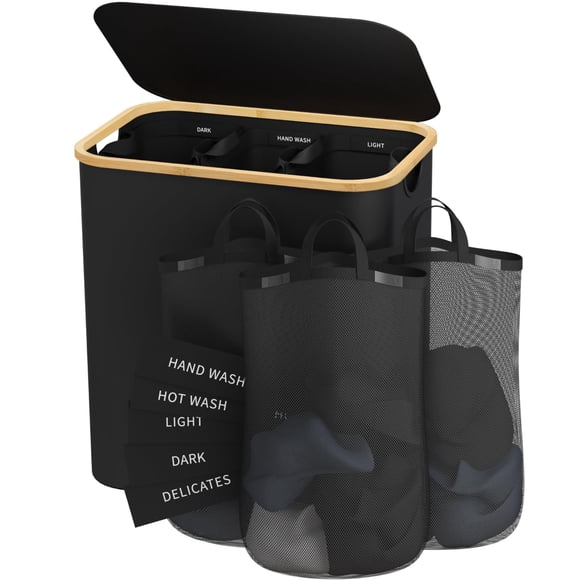 Cesto para la colada Cestos extra grandes de 3 secciones de 160 l para cesto de lavandería con tapa Cesto para ropa sucia Cesto para la colada Organizador para dormitorio Cuarto de lavado