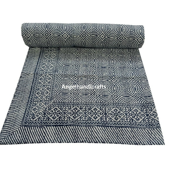 Handmade Cotton Bedcover Hand Block Print Bedsheet Reversible Vintage Bedspread Indian Throw Hand Stitch Modern Blanket Summer Comforter
