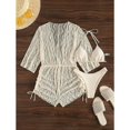 thumbnail image 4 of Conjunto de traje de baño de 3 piezas para mujer, sujetador con cuello Halter, bragas de corte alto, traje de baño de verano con cubierta, 4 of 7