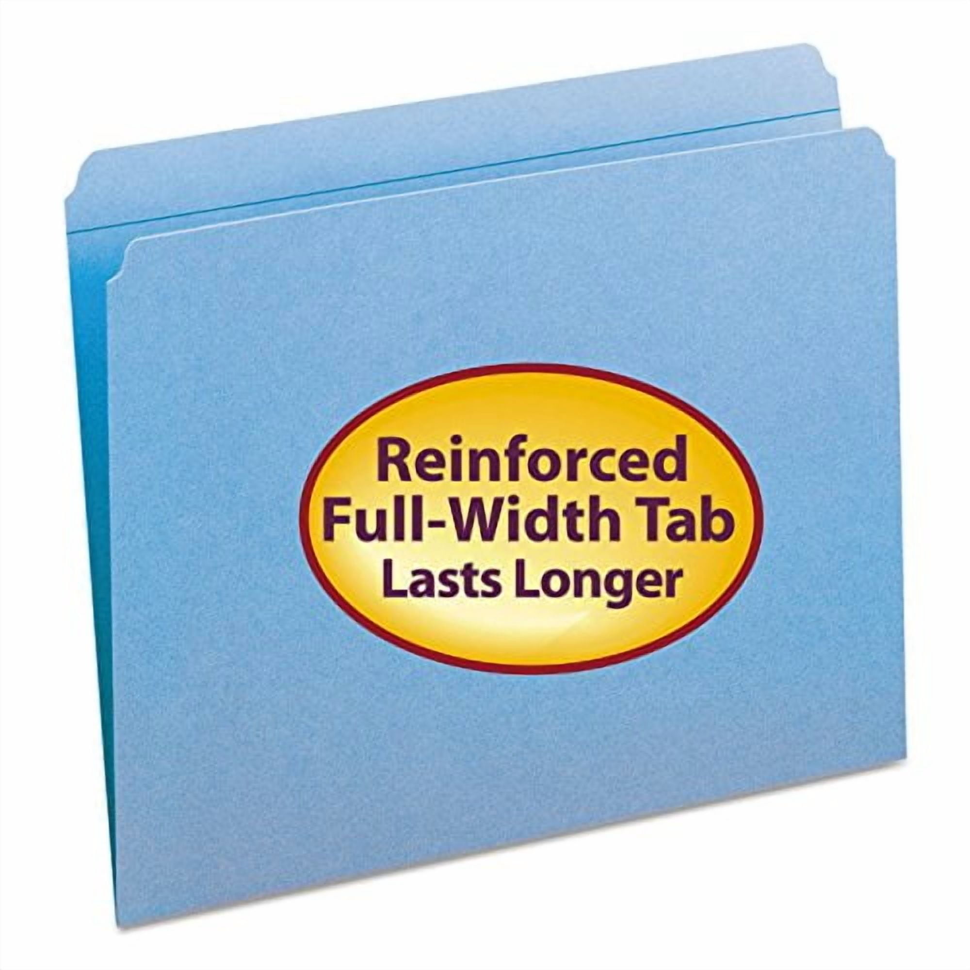 Smead® Color File Folders, With Reinforced Tabs, Letter Size, Straight Cut, Blue, Box Of 100
