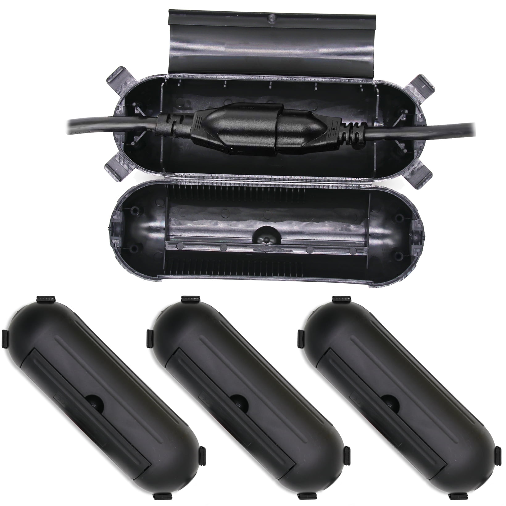 HXXF 4 Pack Outdoor Extension Cord Safety Cover with Waterproof Seal, Weatherproof Electrical Connection Box to Protect Outdoor Outlet, Plug, Christmas Holiday Decoration Light, Black