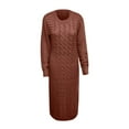 thumbnail image 3 of Offres Cyberlundi 2023 Levmjia Robes d'Automne Hiver pour Femmes 2023 Mode Femmes Col Rond Couleur Unie Fleurs de Chanvre Tricot Manches Longues Robe, 3 of 6