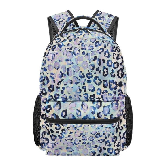 FUIALDOLG Blue Purple Leopard Kids Backpacks for Girls 17 inch School Bookbag Back Packs Rucksack with Multi Pockets Cute Backpack for Elementary Middle School