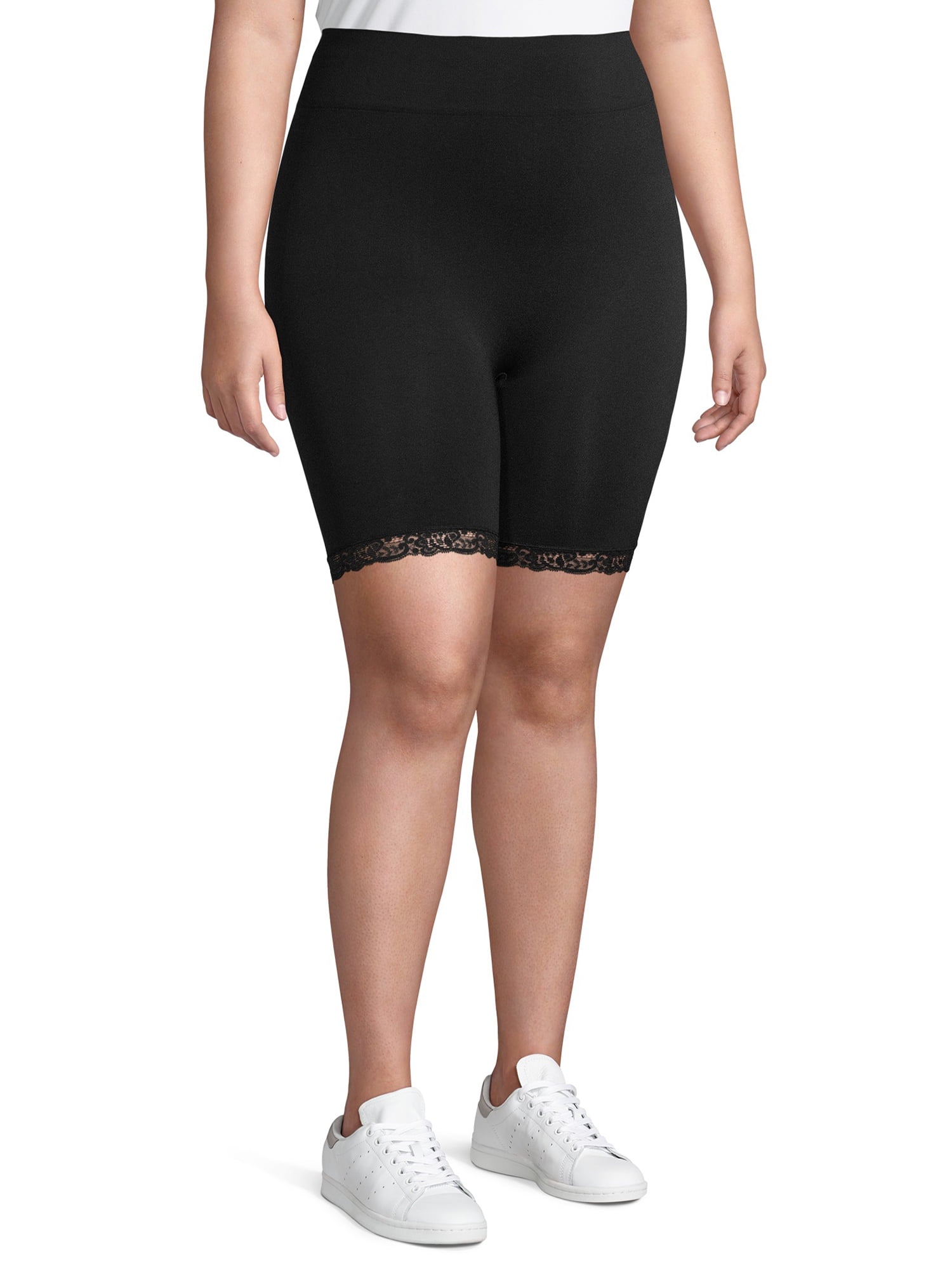 plus size lace trim bike shorts