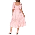 thumbnail image 3 of VESTIDO FLORAL TEXTURIZADO FLUIDO MIDI DE INSPIRE CHIC PARA MUJERES, CON MANGA CORTA ABULLONADA Y CUELLO CUADRADO FRUNCIDO, TALLA M, ROSA CLARO, 3 of 5