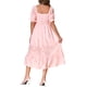 thumbnail image 3 of VESTIDO FLORAL TEXTURIZADO FLUIDO MIDI DE INSPIRE CHIC PARA MUJERES, CON MANGA CORTA ABULLONADA Y CUELLO CUADRADO FRUNCIDO, TALLA M, ROSA CLARO, 3 of 5
