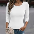 thumbnail image 2 of Aoiroe 3/4 Sleeve Tops for Women,Stretch Layering Tee Shirts Basic Tops Casual Clothes Soft Stretch Crewneck Shirt for Work & Casual Round Neck Dressy Basics Tees White L, 2 of 4