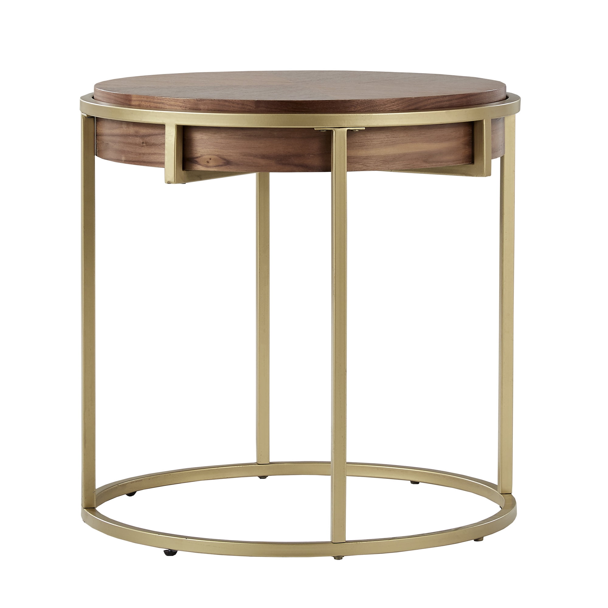 Weston Home Mako Wood and Metal Round End Table, Natural Finish, Gold Base