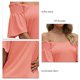 thumbnail image 5 of Camisa de manga corta para mujer, cuello en V plisado, manga con volantes, camisa con hombros descubiertos para mujer, Top para fiesta diaria de verano, rosa S, 5 of 6