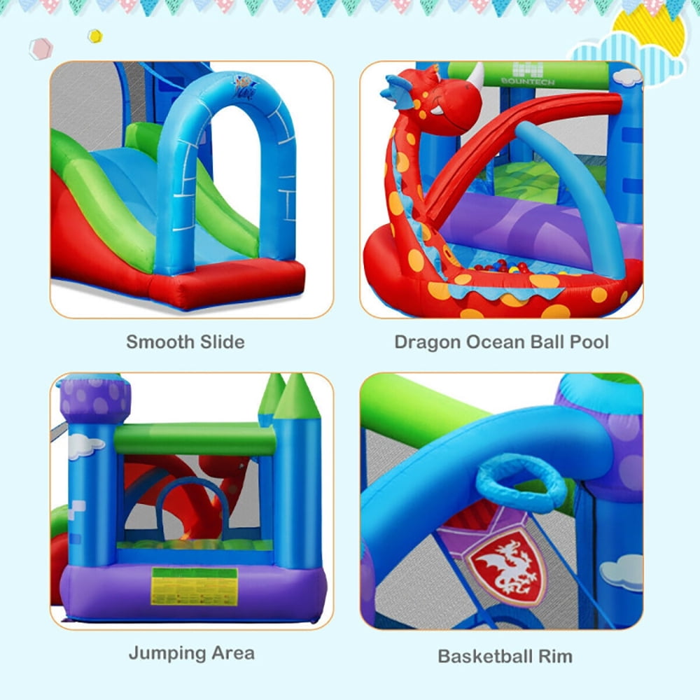 Aimee Lii Kids Inflatable Bounce House Dragon Jumping Slide Bouncer Castle with 740W Blower, Playhouse for Kids Outdoor