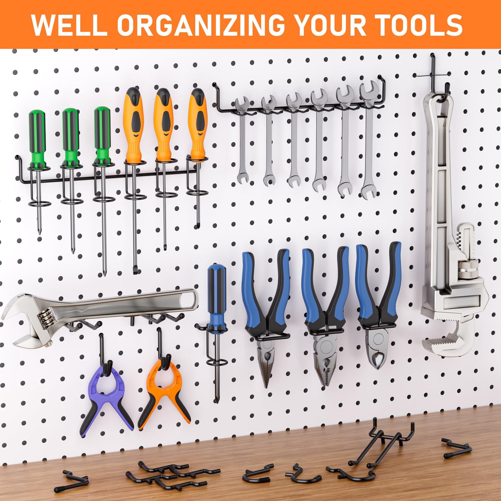 176pcs Extra Thick Pegboard Hooks  1/4" Heavy Duty Black Metal Peg Board Assortment With Locks Accessories Kit For Garage Wall Organizer Hanging Tools