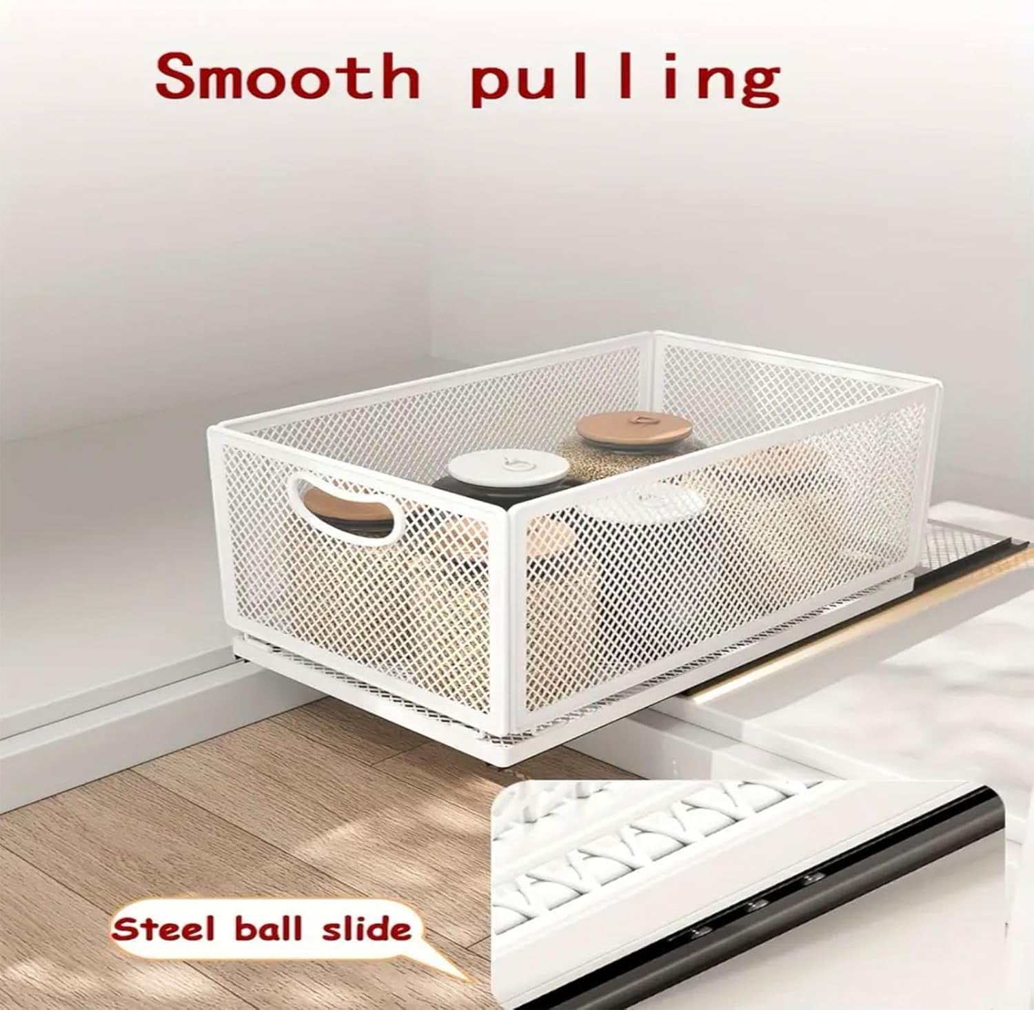 Pull out Cabinet Organizer with Sliding Drawer, 1 Pack Under Sink Organizers and Storage Rack, Adhesive Nano Film Heavy Duty Slide out Pantry Shelves for Kitchen,Sink, 9.6"W x15.7"D x 8.4"H