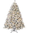 thumbnail image 1 of 6FT Prelit Fluffy Snow Flocked Fraser Fir Artificial Christmas Tree with Warm White Lights, Hinged Branches, 800 Tips, Artificial Christmas Tree Include Metal Stand for Holiday Home Decor, 1 of 7