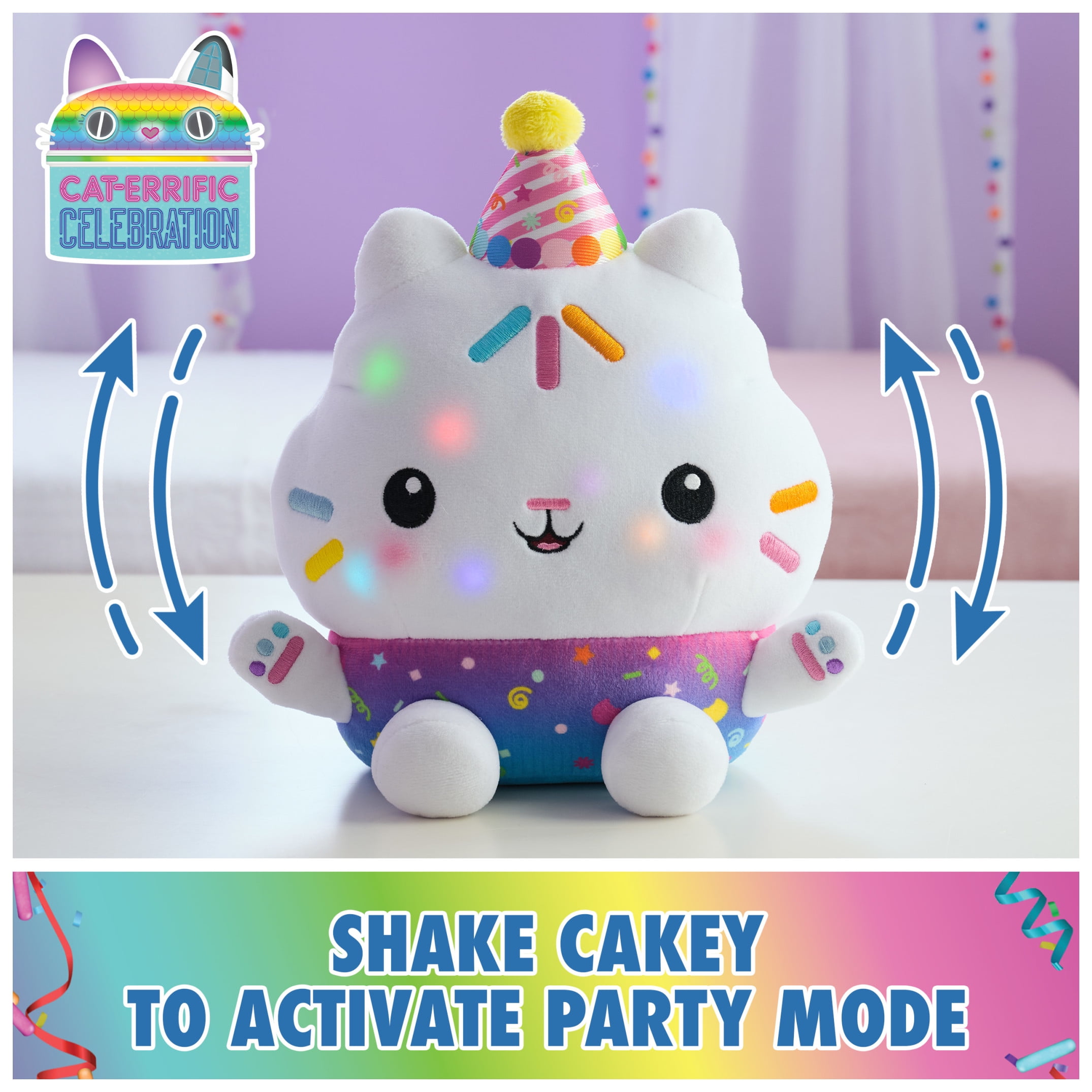 Gabby’s Dollhouse Celebrations, Sprinkle Party Cakey Cat 10-Inch Interactive Plush Toy