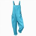 thumbnail image 4 of KPOPLK Women's Casual Wide Leg Overalls Loose Fit Jumpsuits Solid Color Adjustable Strap Bib Romper Fall Clothes Blue XXXL, 4 of 5
