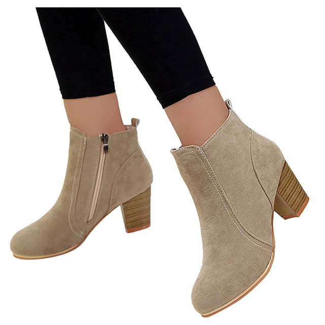 Bmisegm Bottes Courtes Vintage Imprimées à Bout Rond à Fermeture Éclair Chaussures Bottes pour Femmes Kaki 8.5