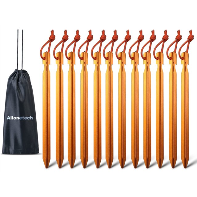 Juego de 12 estacas para tiendas de campaña All one tech 7075, aluminio, 18 cm, color naranja
