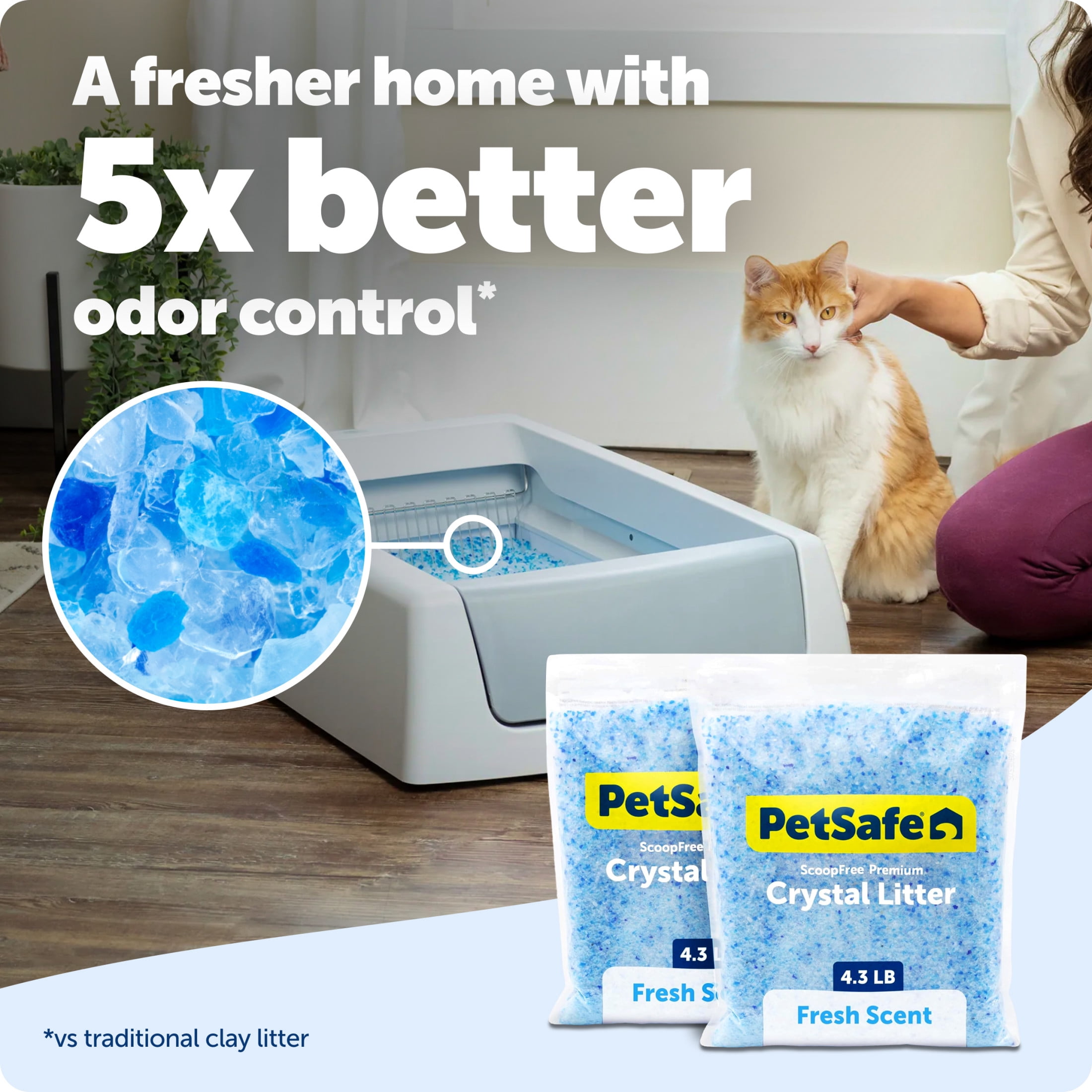 (2 pack) PetSafe ScoopFree Premium Crystal Cat Litter, Fresh Scent, Silica Crystals, 4.3 lb, 2-Pack, Blue