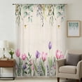 thumbnail image 2 of Pink Tulips Semi Sheer Curtains Drapes for Living Room,Bedroom,French Doors Window 45 Inches Long,Spring Floral Green Eucalyptus Leaves Rustic Rod Pocket Chiffon Curtain Drapery Voile Draperies Panel, 2 of 8