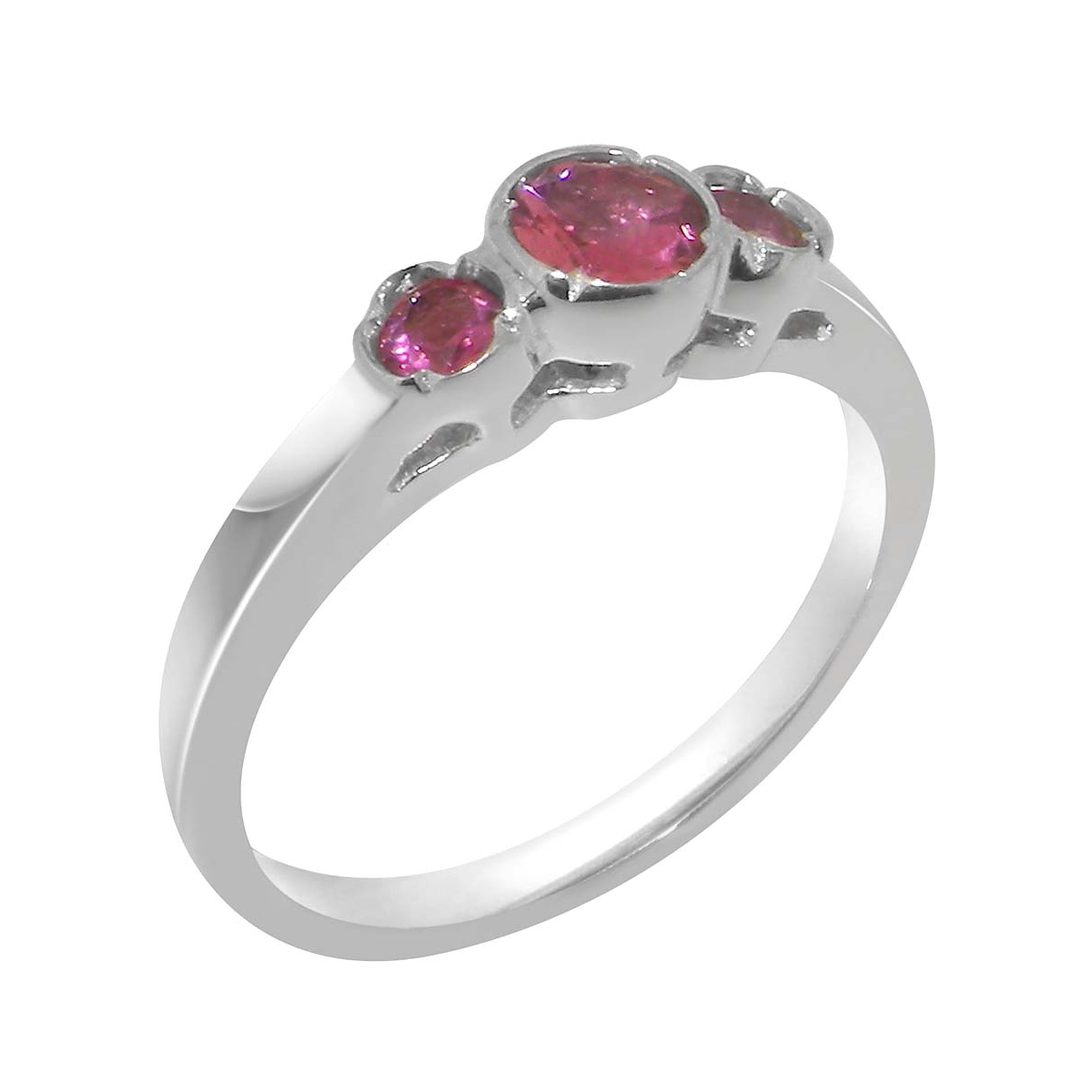 LBG British Made Sterling Solid Silver ring with Natural Pink Tourmaline Womens Engagement Ring - 33 size options - Size 11