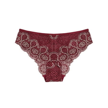 

Welliumy Women Underwear Color Block Panties Floral Lingerie Seamless Thongs Wine Red XL