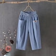 thumbnail image 2 of Women's Casual Linen Baggy Capri Harem Pants Cotton Loose Elastic Waist Tapered Wide Leg Solid Cropped Trousers with Pockets, 2 of 5