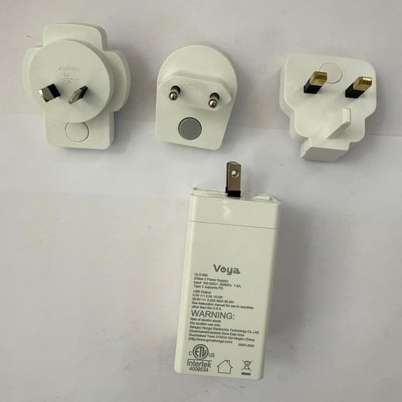 Voya 65W PD 3 in 1 Fast Charger Travel Plug Adapter with 2 USB C   1 USB A Ports and  EU, UK and AU Travel Plug Adapter, White