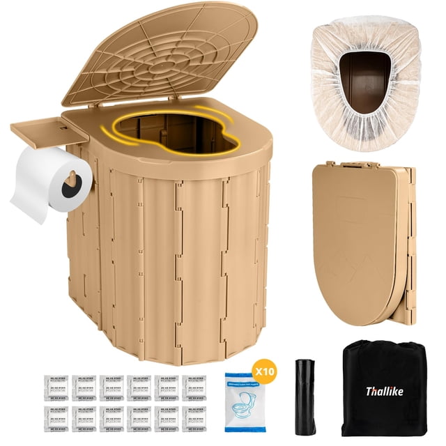 Inodoro Portátil Thallike, Inodoro Plegable para Camping de 39 cm con Tapa